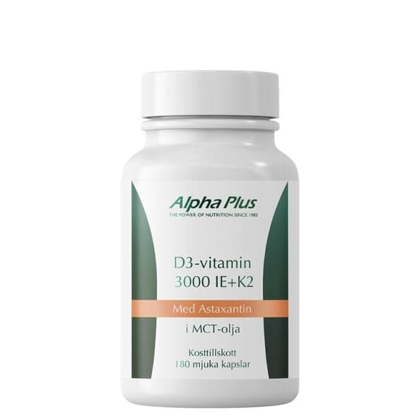 Alpha Plus D3-vitamin 3000 IE + K2, 180 kapsler