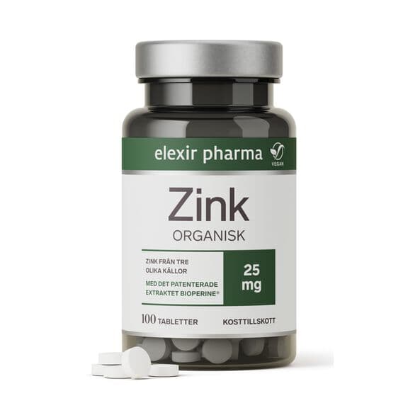 Elexir Pharma Organisk Zink 25 mg, 100 tabletter